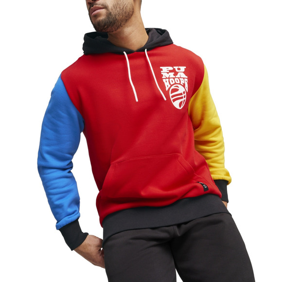 Puma Men Posterize 2.0 Regular Fit Logo Print Fleece Hoodie Red Multi Size XL - Picture 1 of 2